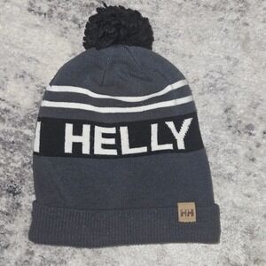 Helly Hansen Gray Logo Pom Beanie Winter Knit Hat STD Ski Snow Unisex